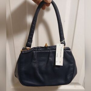 Vintage ETA leather Elegant Navy Blue Handbag Bag Purse